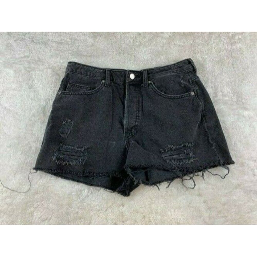 H&M Womens Shorts Size 10 Black Distressed Ripped Torn Cut Offs High Rise